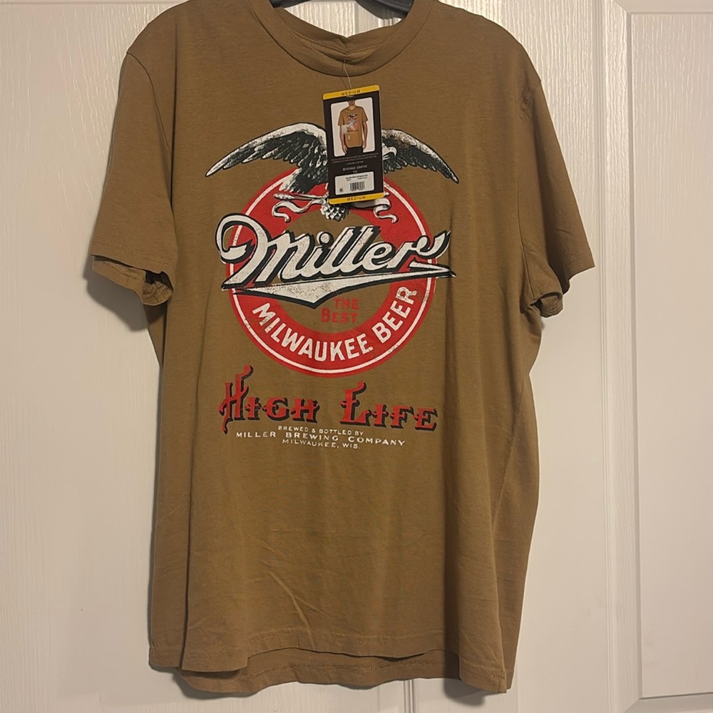 Miller T-Shirt Men's Dark Gold High Life Eagle Graphic Tee Size Medium.